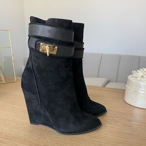 Givenchy Shark Pinch Leather Ankle Boots‑Style Suede Wedge Boots – Size 37